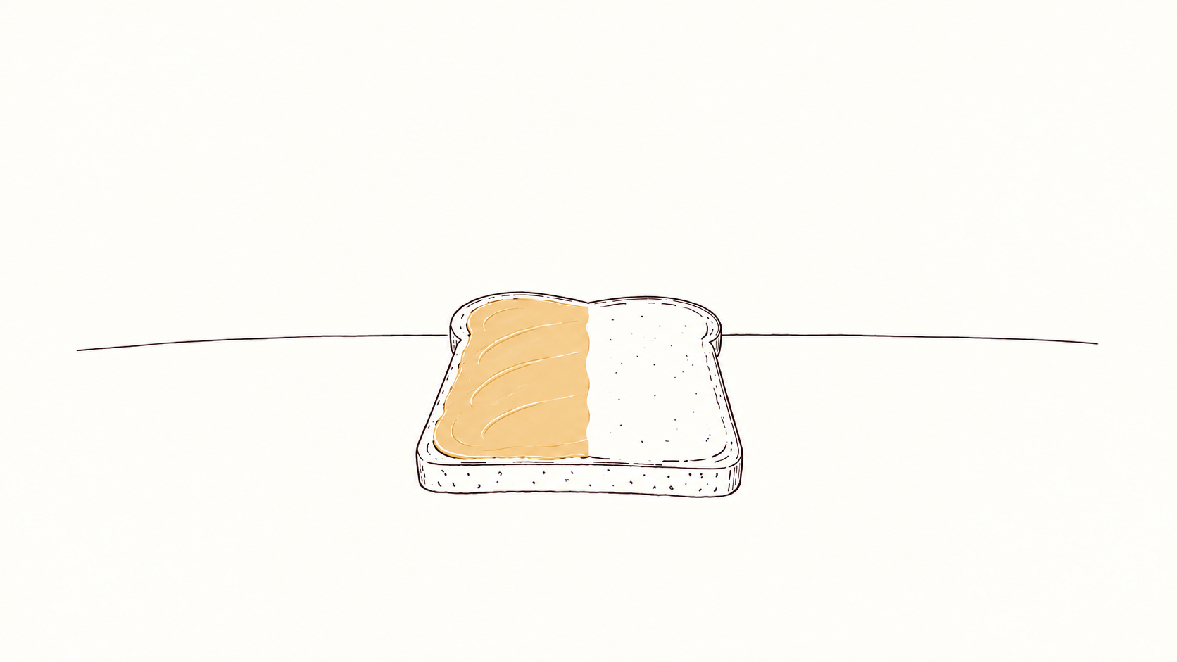 A slice of bread with peanut butter spread over only half of it.